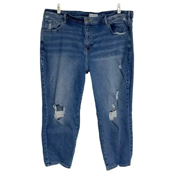 Lane Bryant‎ 24 High rise straight flex magic waist distressed ripped blue jeans